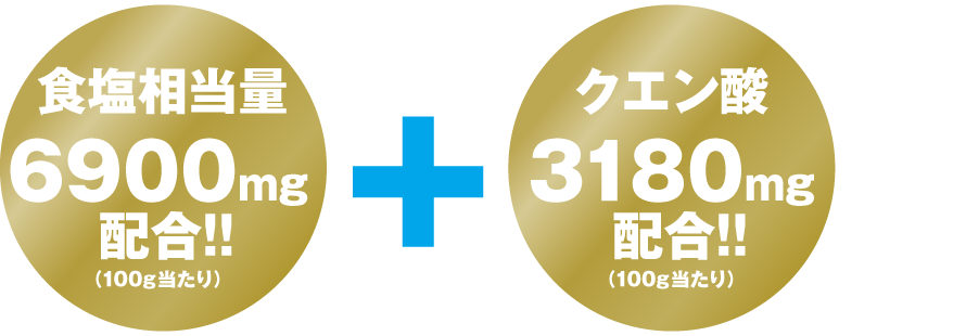 塩6900mg配合！！（100g当たり）+クエン酸3180mg配合！！（100g当たり）